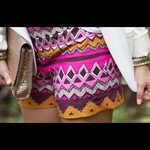 Ann Taylor LOFT Tribal Linen Beaded Marina Shorts